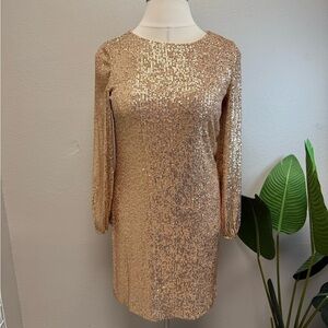 Preston & York Gold Sequin Long Sleeve Dress - Size 12